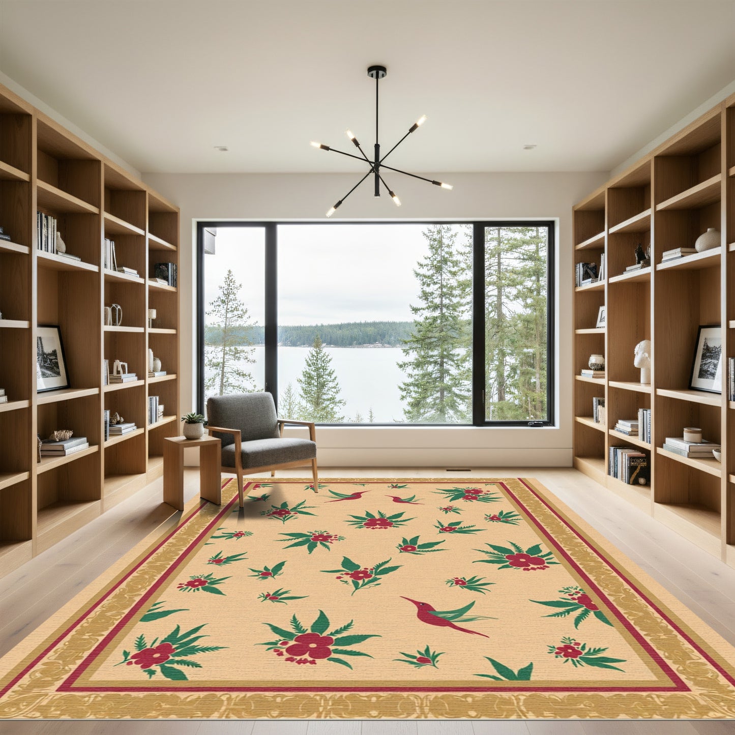 Crimson Hummingbird Floral Bordo Rug