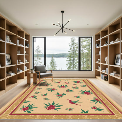 Crimson Hummingbird Floral Bordo Rug