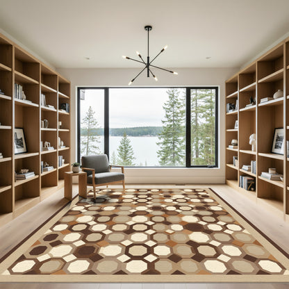 Earthy Brown Geometric Octagon Mosaic Rug