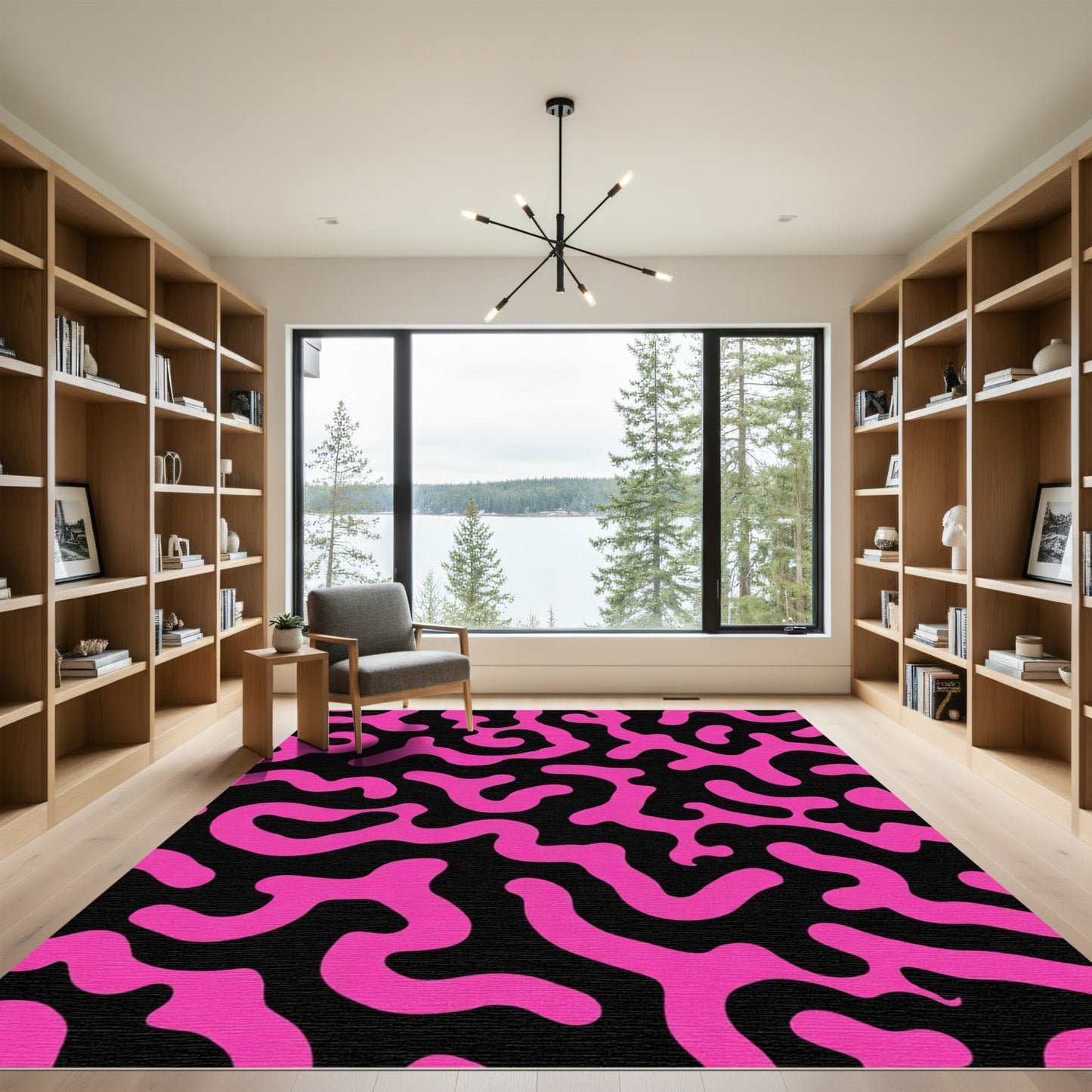 Vibrant Hot Pink Abstract Swirls Rug