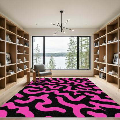 Vibrant Hot Pink Abstract Swirls Rug