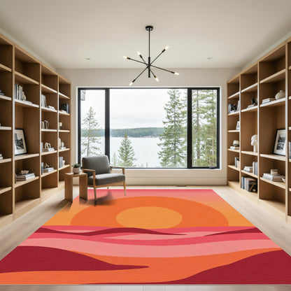 Crimson Desert Sun Landscape Waves Rug