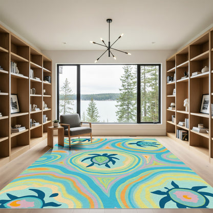 Sea Turtle Swirls Colorful Aquatic Rug