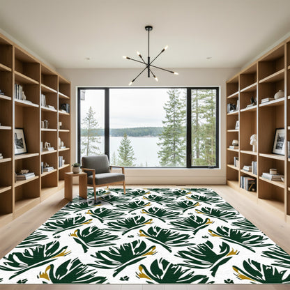 Dark Green Leafy Floral Swirl Rug