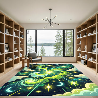 Cosmic Nebula Yellow Green Swirl Rug