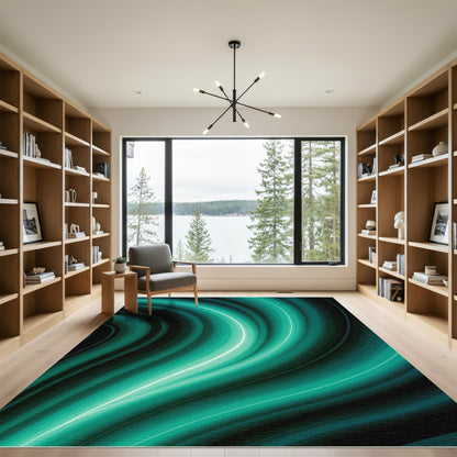 Teal Gradient Swirled Abstract Rug