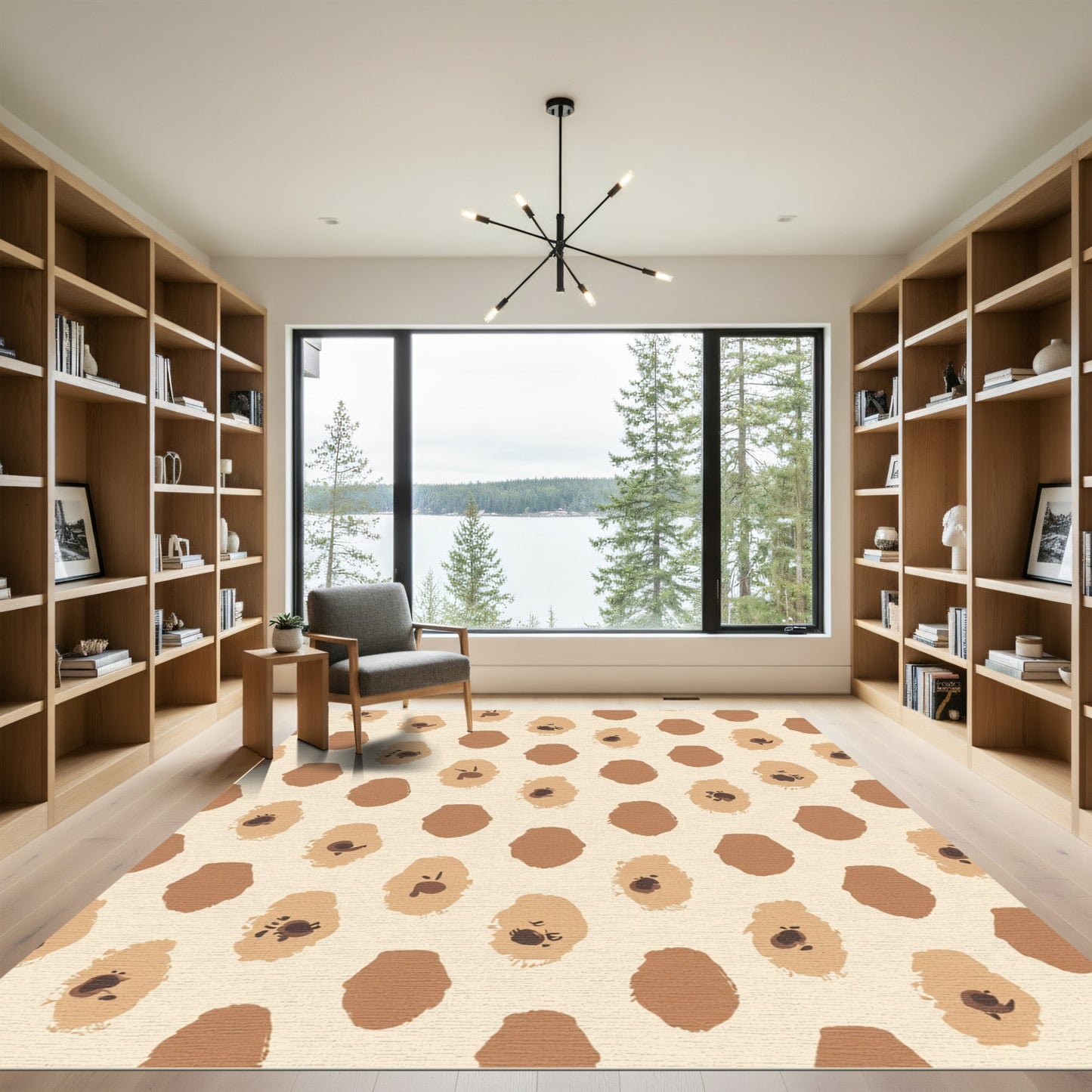 Brown and Tan Abstract Brushstroke Spots Rug