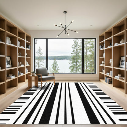 Bold Black White Minimalist Stripes Rug