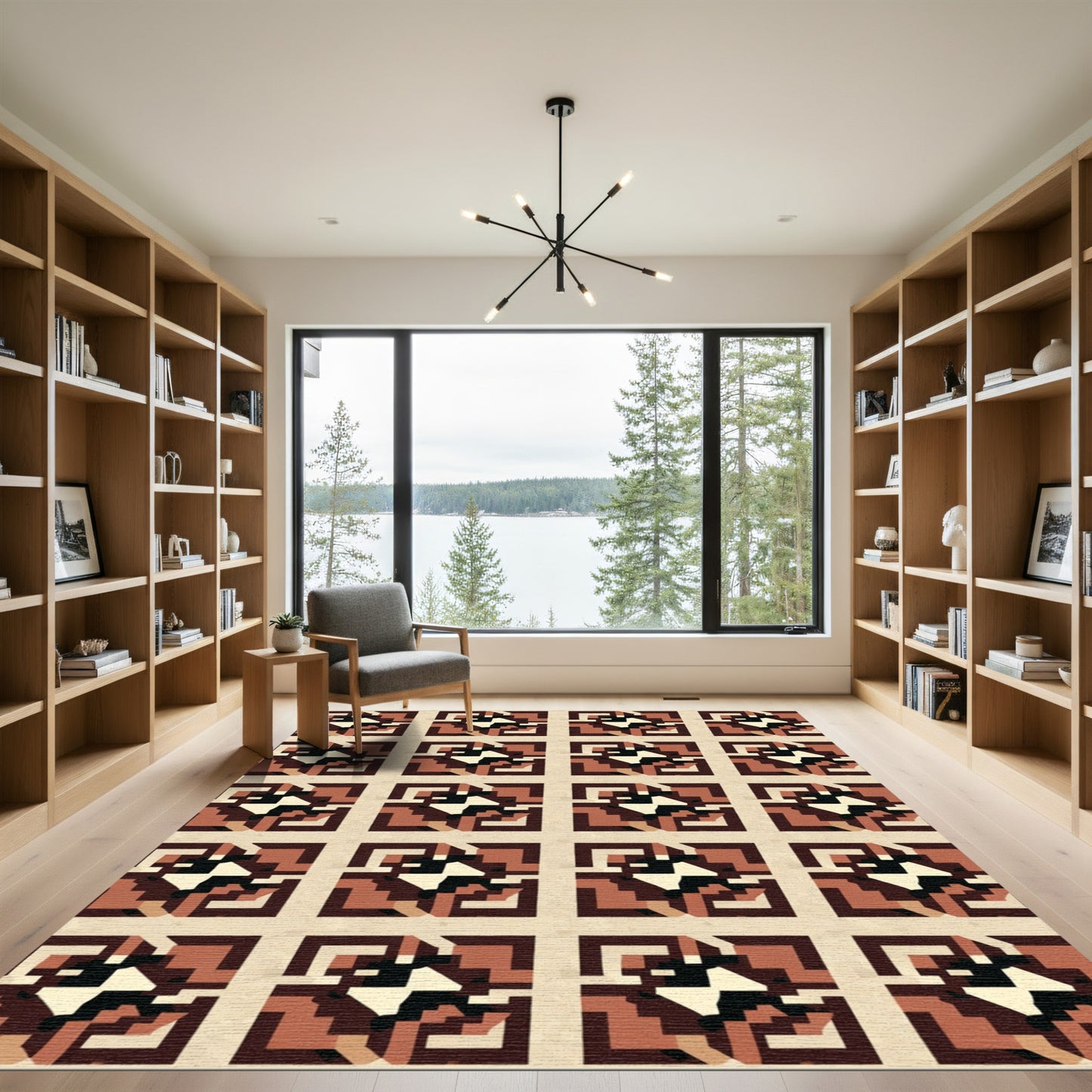 Geometric Earth Tone Abstract Square Rug