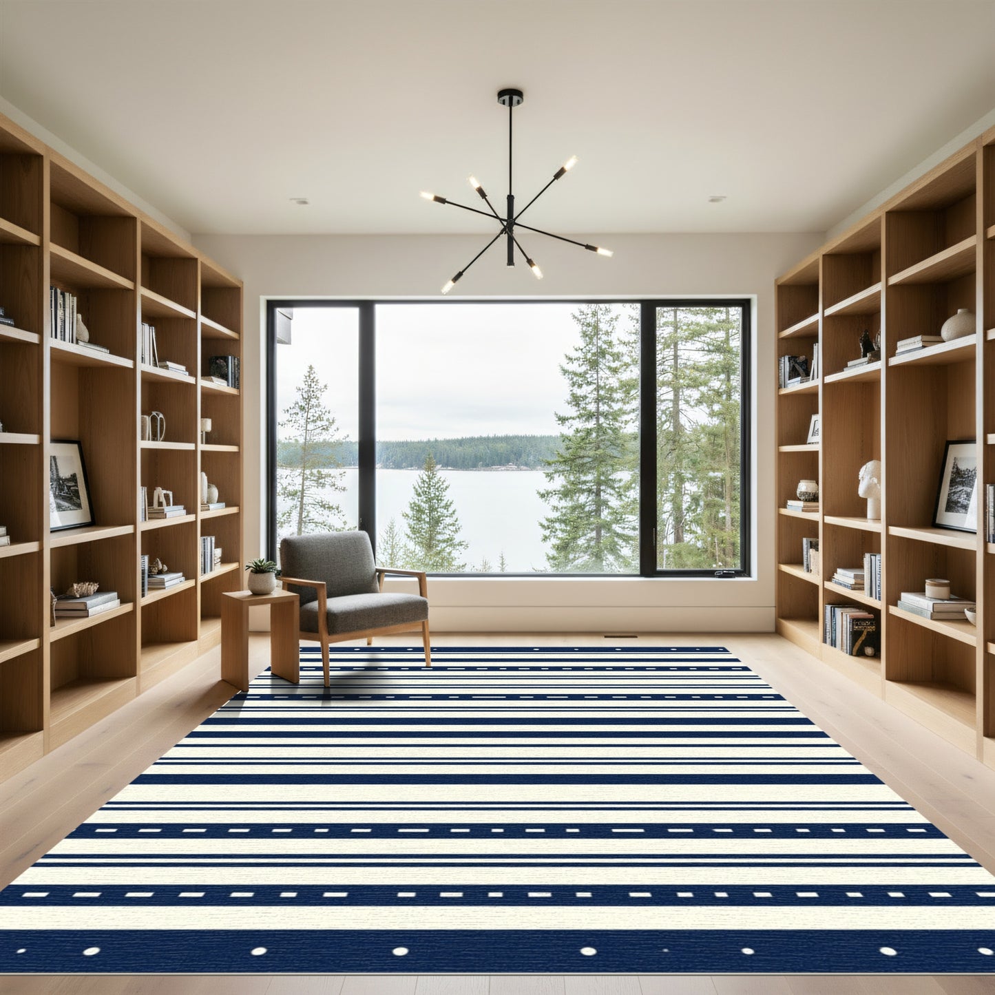 Navy Cream Striped Dash Arrangement Rug