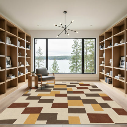 Earthy Tone Geometric Rectangles Rug