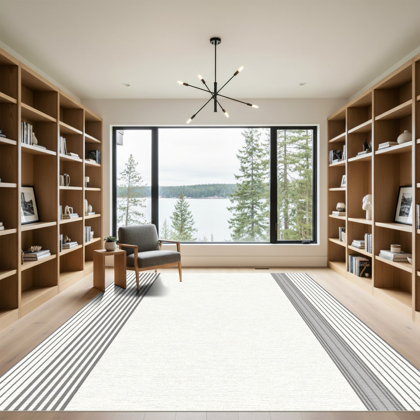 Neutral Gray Vertical Stripe Rug