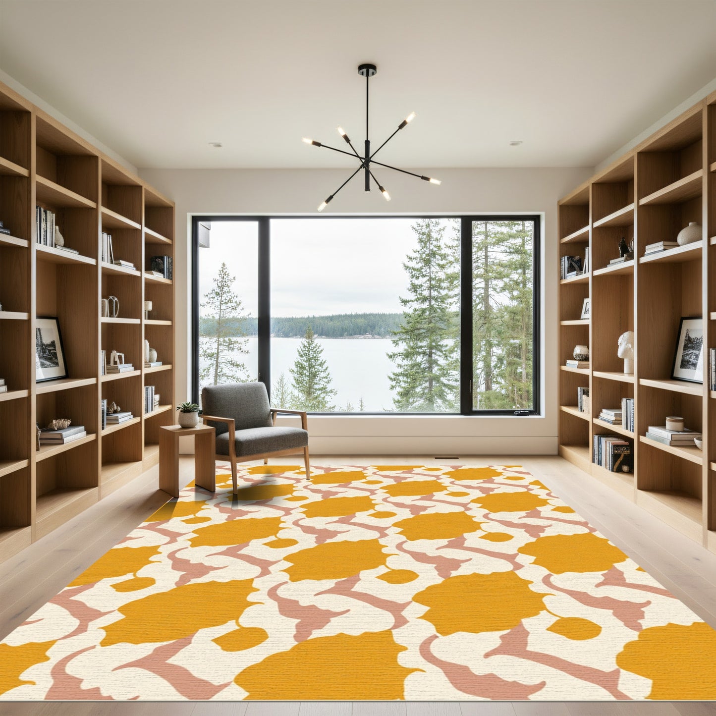 Yellow Ochre Abstract Floral Composition Rug