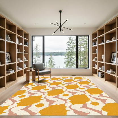 Yellow Ochre Abstract Floral Composition Rug