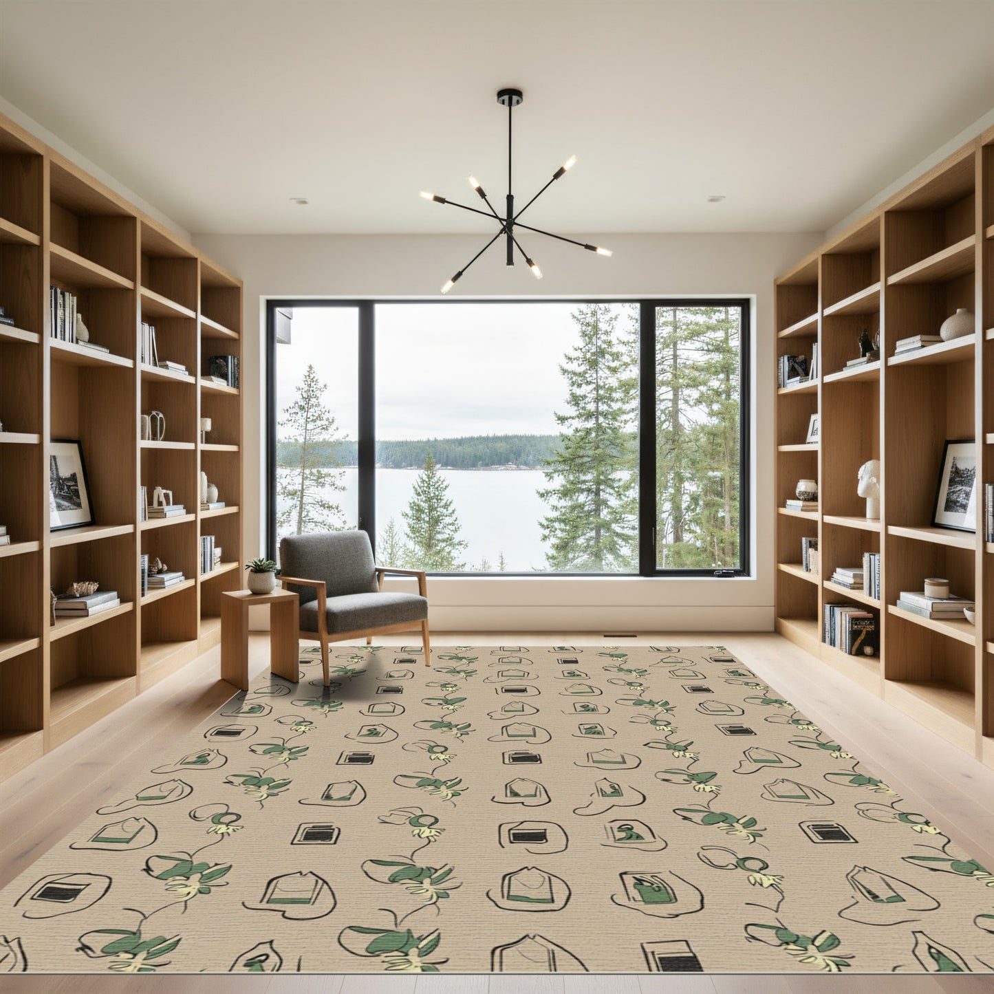 Abstract Green Vine And Square Rug