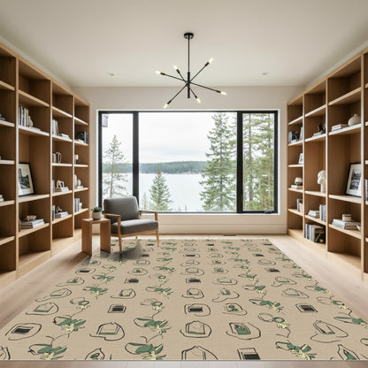 Abstract Green Vine And Square Rug