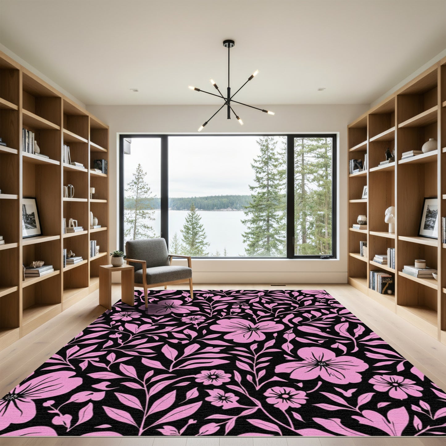 Pink Floral Vine Botanical Rug