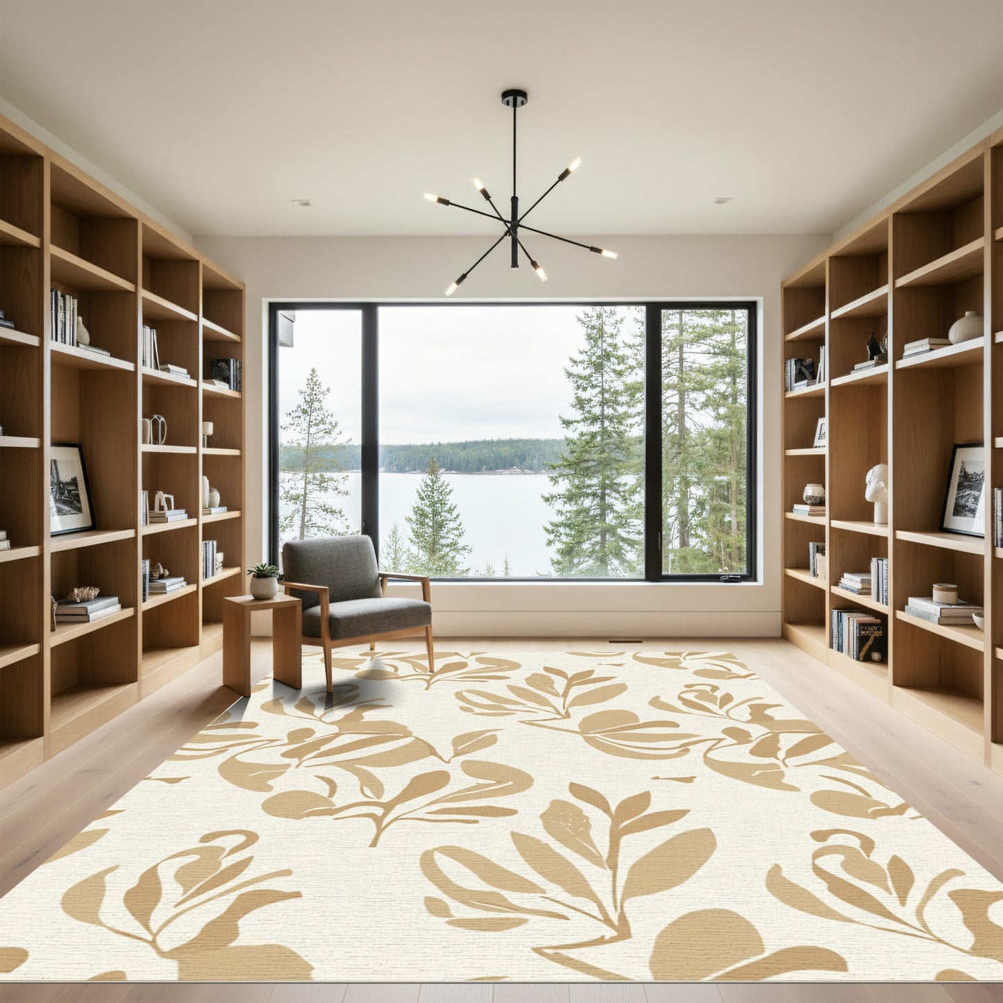 Neutral Tan Botanical Abstract Rug
