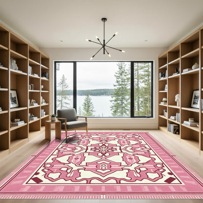 Pink Ivory Floral Arabesque Rug