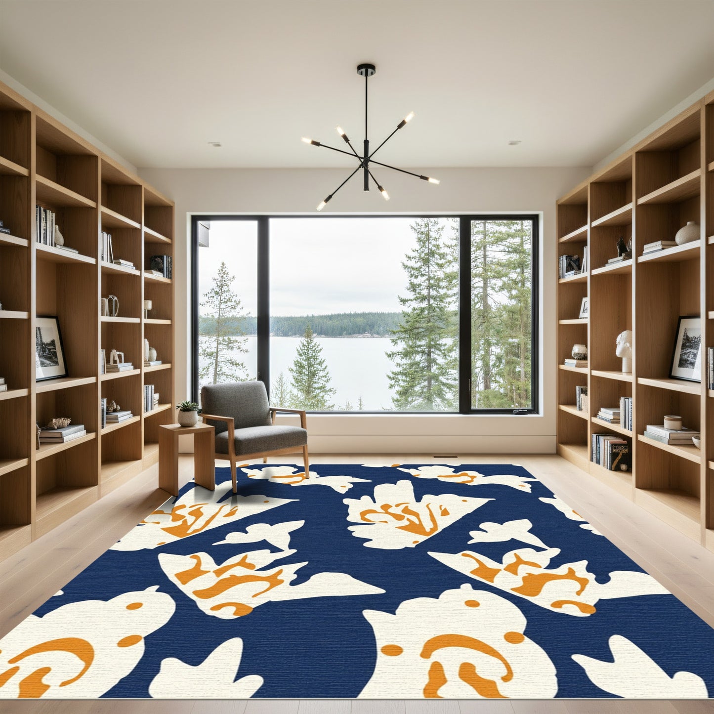 Deep Navy Floral Accents Rug