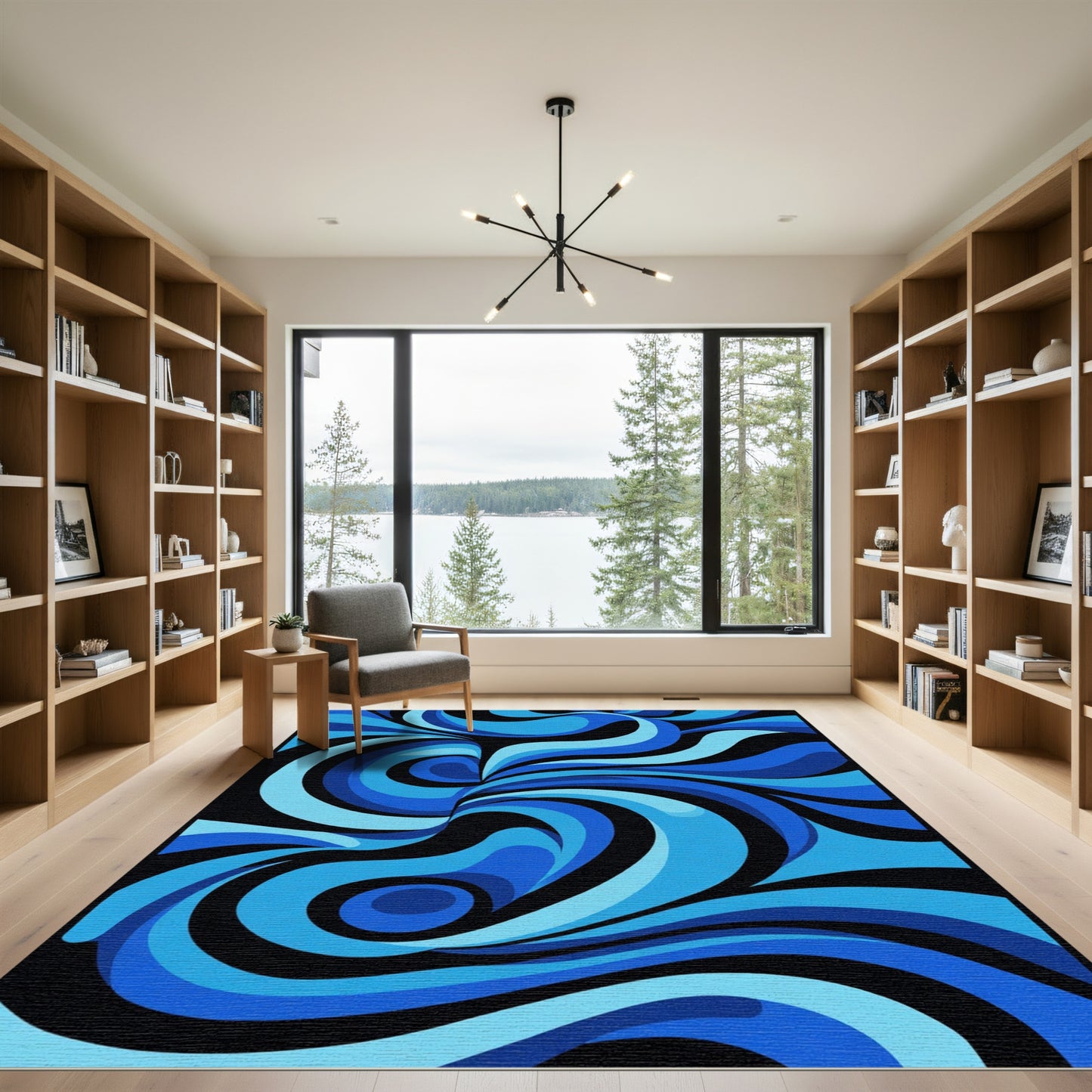 Deep Blue Swirl Abstract Flow Rug