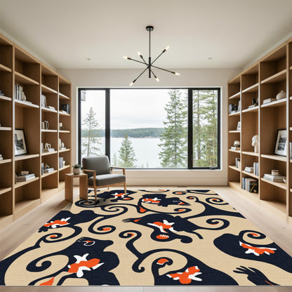 Abstract Black Orange Swirl Shapes Rug