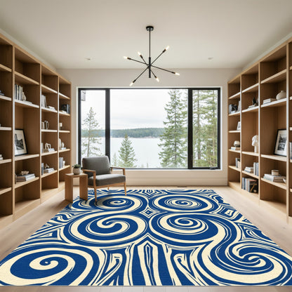 Deep Blue Swirl Tribal Harmony Rug