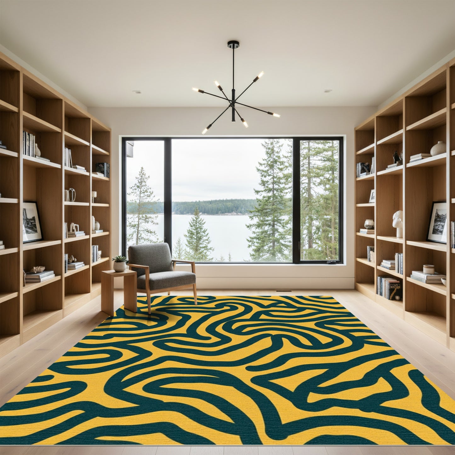 Bold Yellow Abstract Line Flow Rug