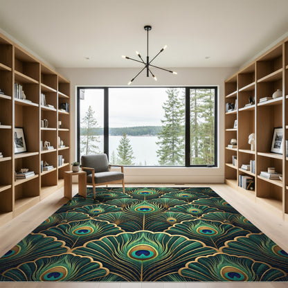 Emerald Peacock Feather Fan Garland Rug