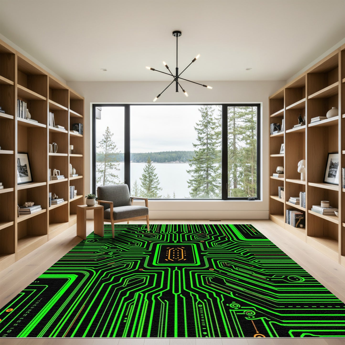 Circuit Board Neon Lines Rug