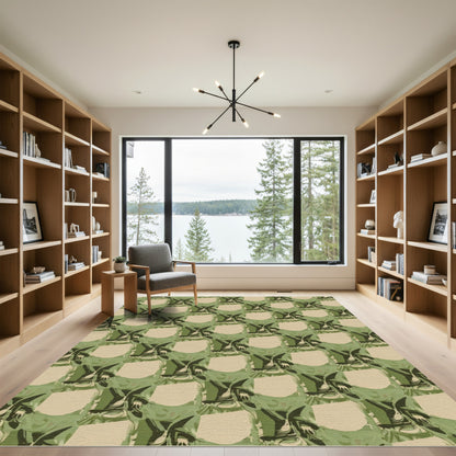 Green Camouflage Abstract Square Rug