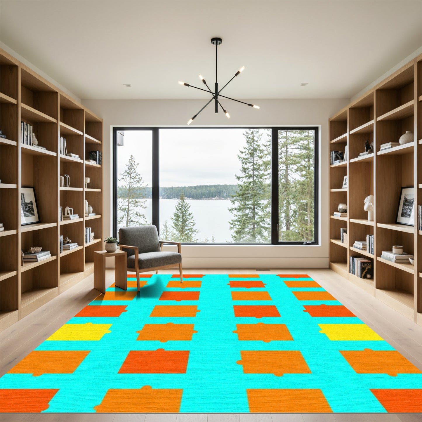 Abstract Orange Yellow Grid Rug