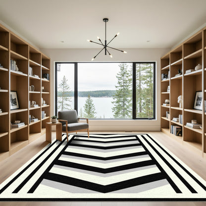 Monochrome Chevron Geometric Line Rug