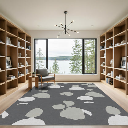 Neutral Gray Abstract Floral Forms Rug