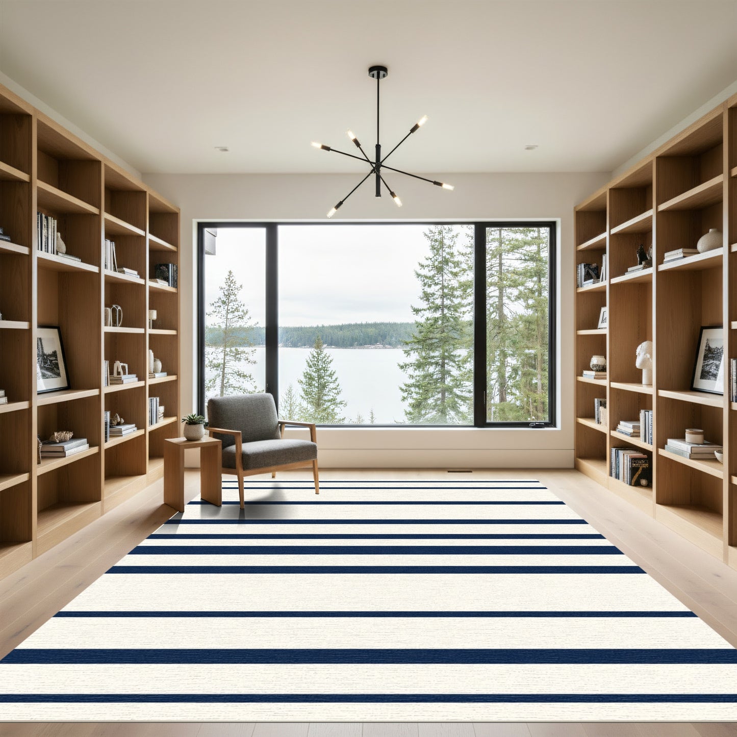 Classic Navy Cream Horizontal Stripes Rug