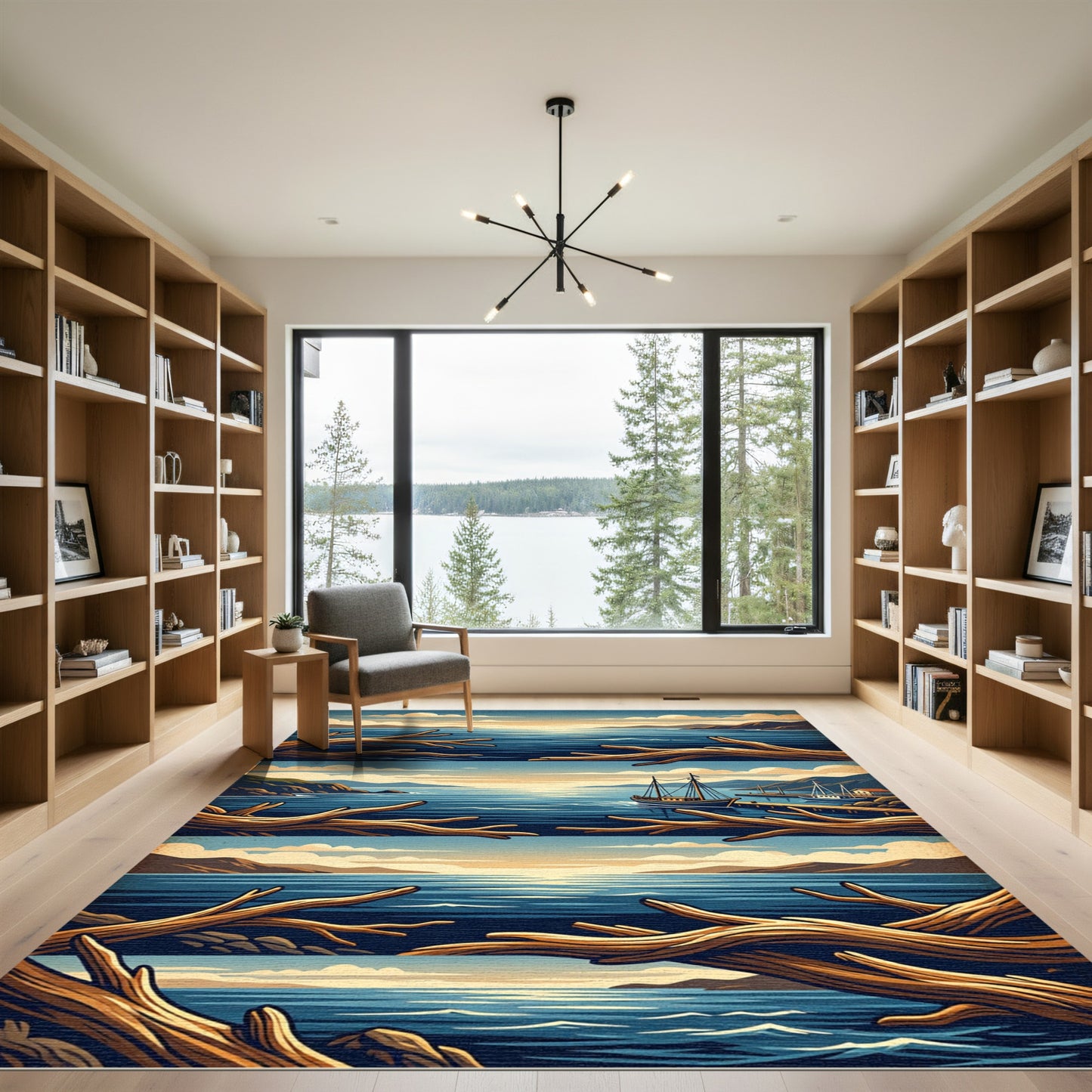 Coastal Scene With Natural Wood Branches Rug