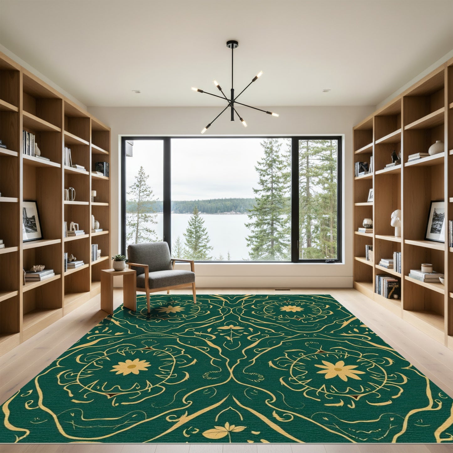 Emerald Gold Floral Medallion Art Rug