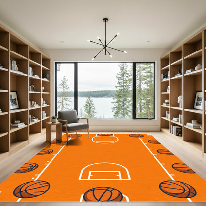 Orange Basketball Court Graphic Rug