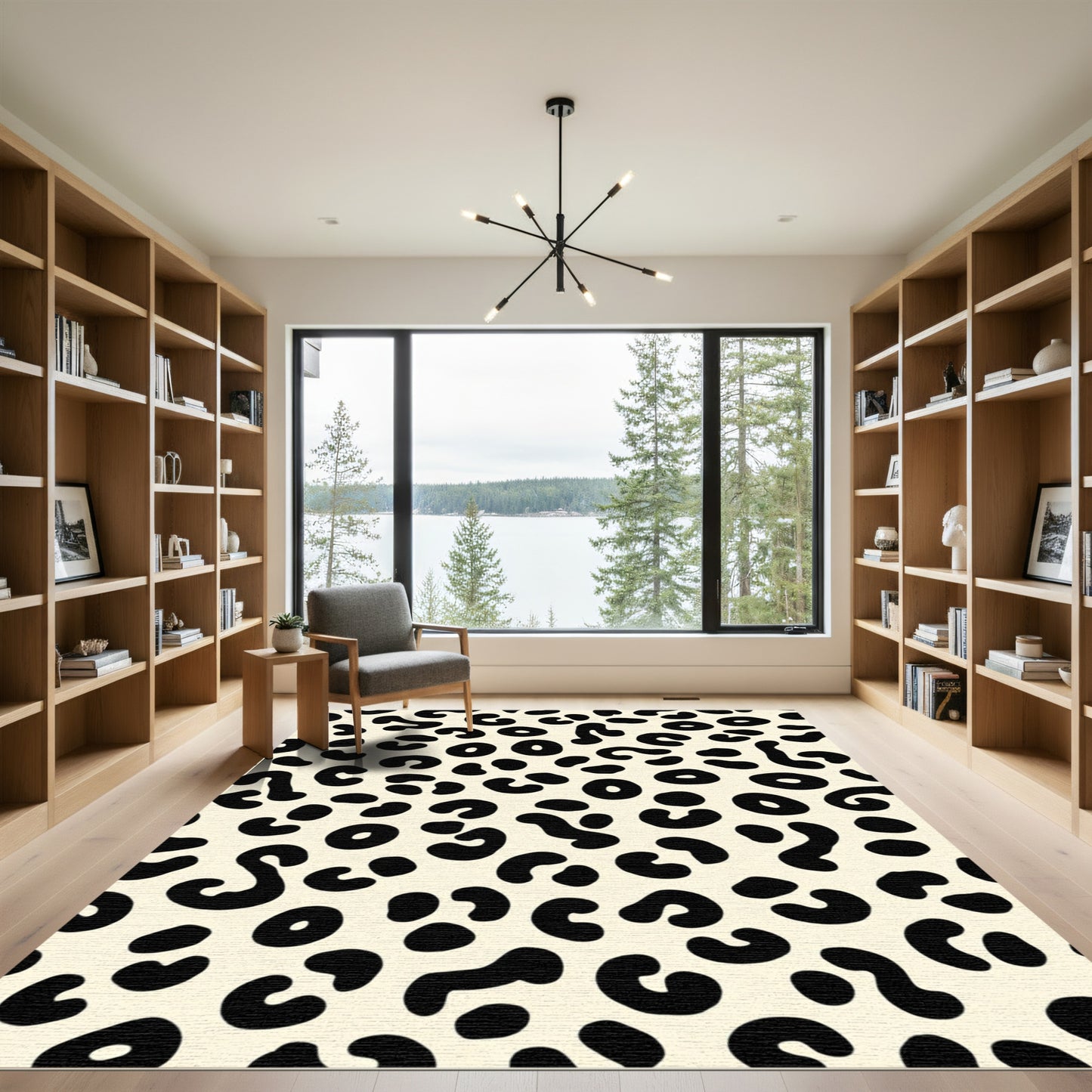 Cream Black Leopard Spots Rug