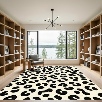 Cream Black Leopard Spots Rug