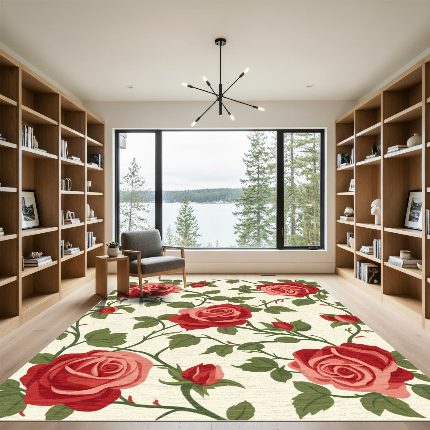 Crimson Rose Vine Floral Rug