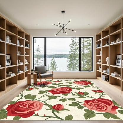 Crimson Rose Vine Floral Rug