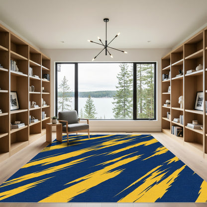 Bold Blue Yellow Brush Stroke Rug