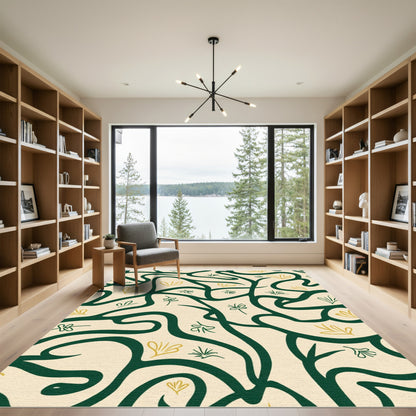 Emerald Swirl Botanical Abstract Rug