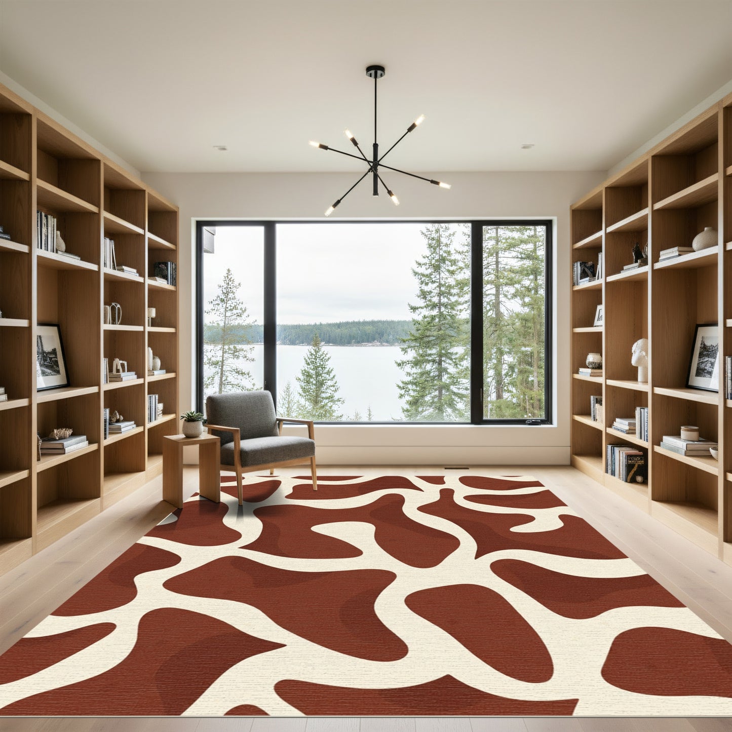 Brown Cream Organic Abstract Patch Rug