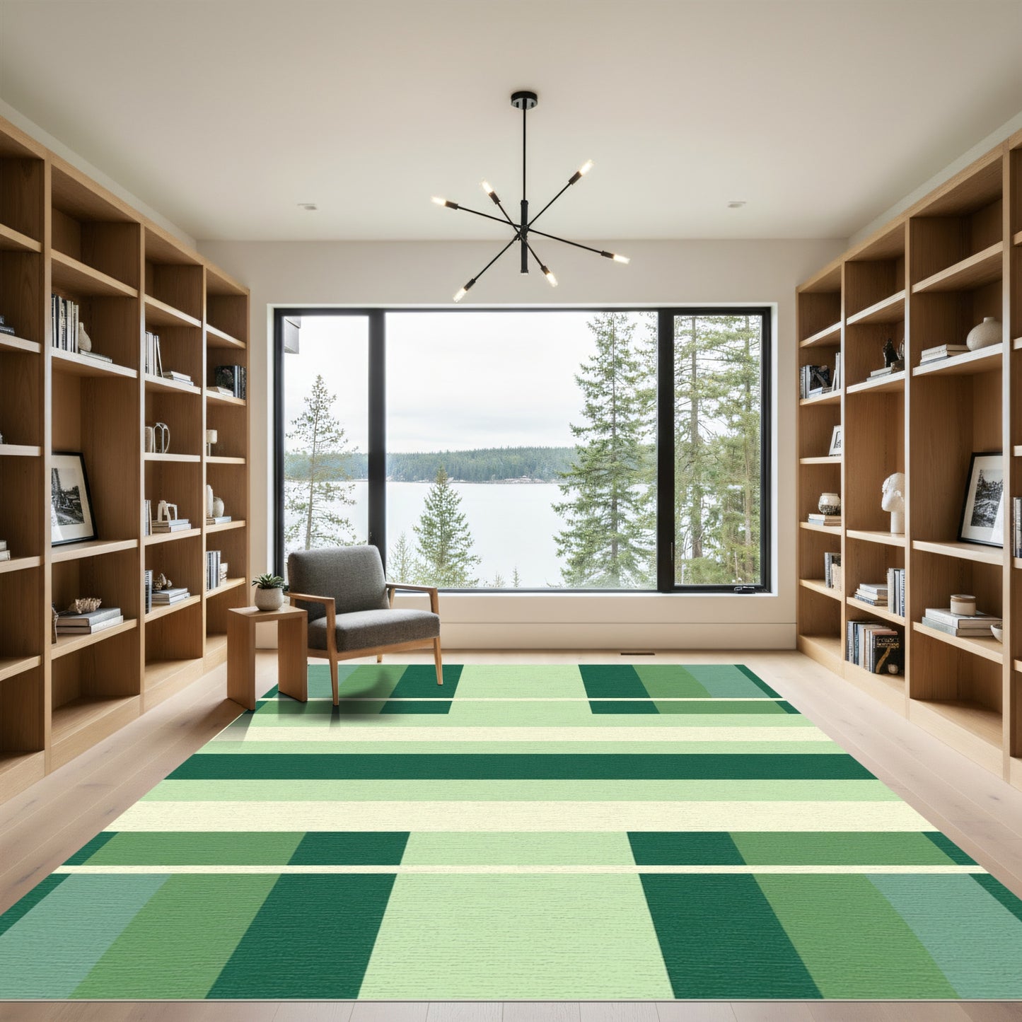 Modern Green Mid Century Stripe Rug