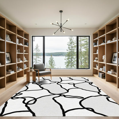 Abstract White Black Organic Shapes Rug
