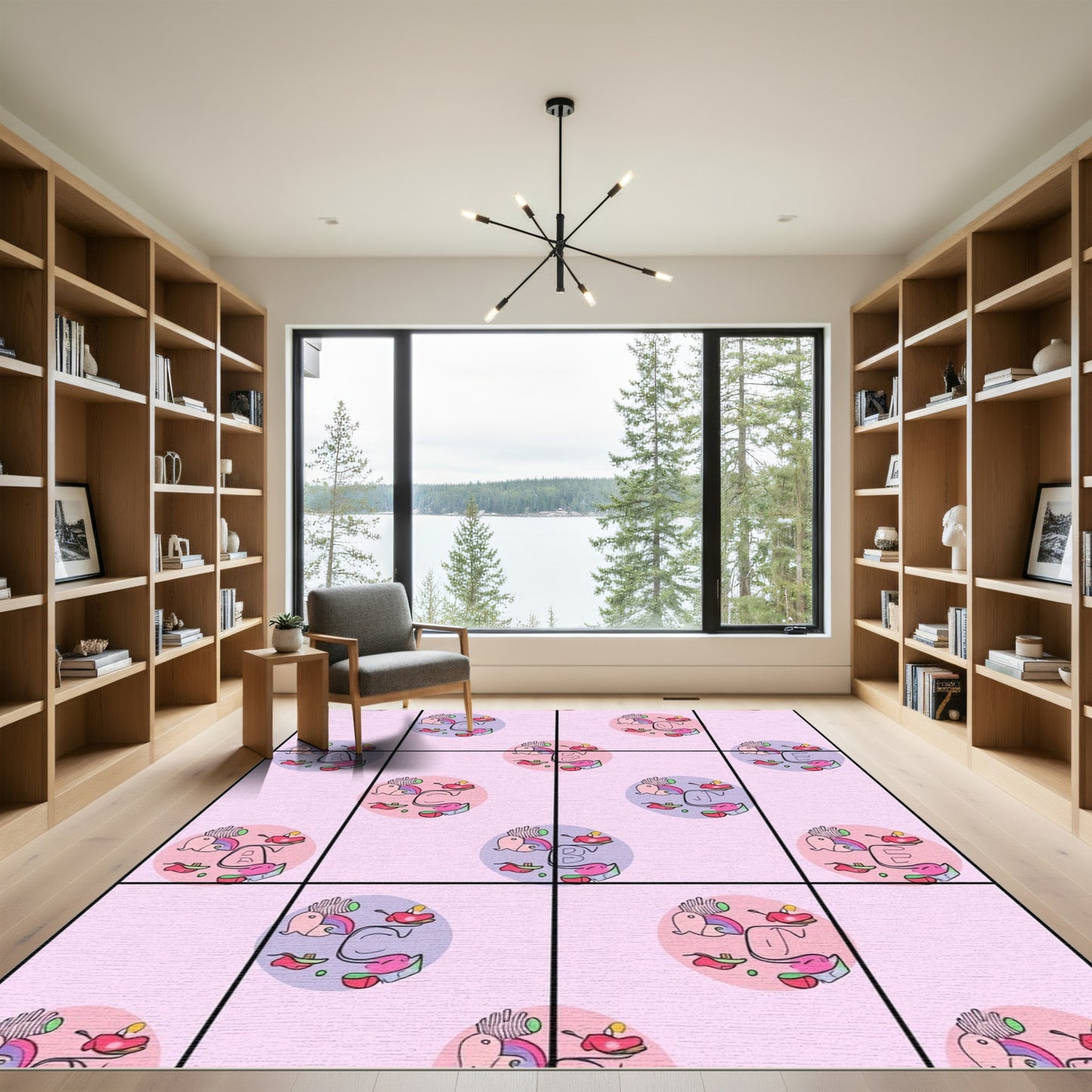 Pink Playful Alphabet Circle Collage Rug