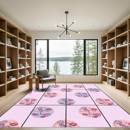 Pink Playful Alphabet Circle Collage Rug