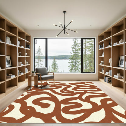 Earthy Terracotta Abstract Swirl Rug